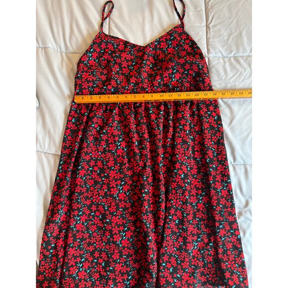 SHEIN red and black floral‎ summer mini zip up dress size M 6 - Picture 2 of 6